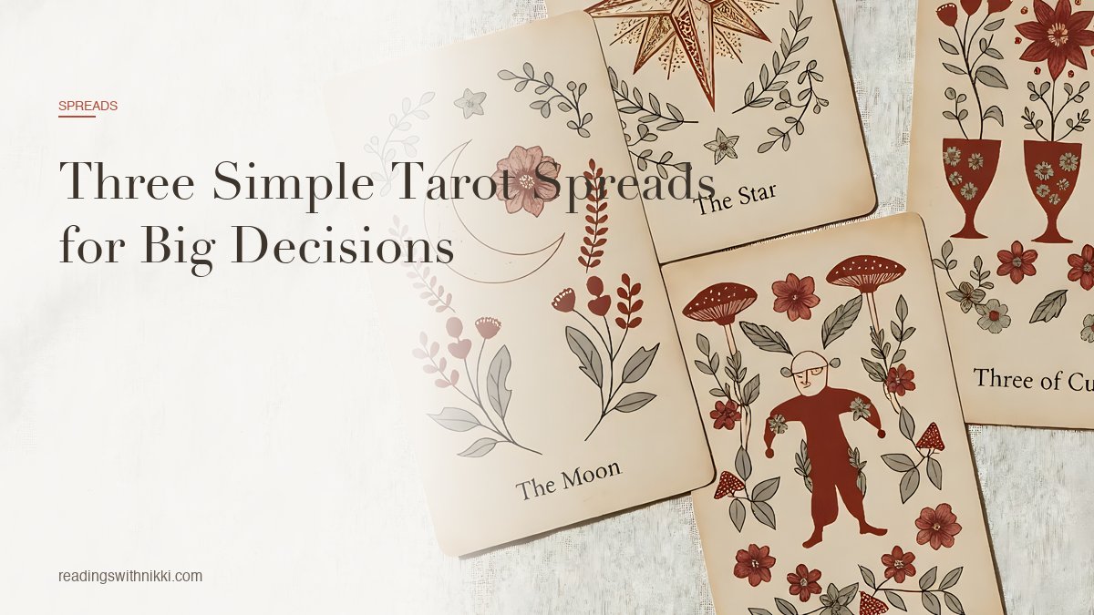 Three tarot cards laid out as a decision spread