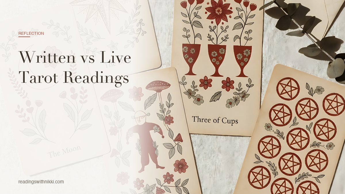 Tarot cards beside a written letter — written vs live readings